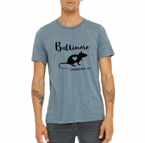 Baltimore City pride unisex tshirt, cute rat with heart 'Charming AF' t shirt, hometown souvenir